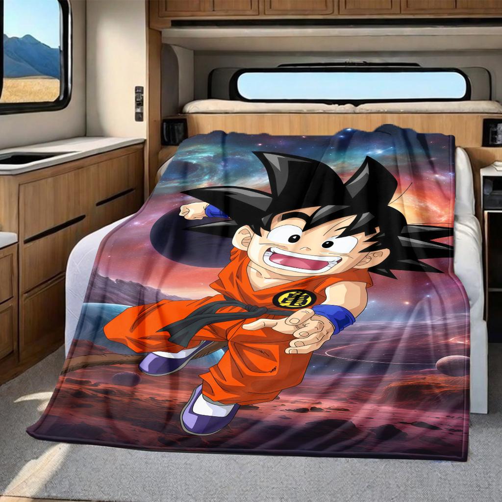 1pz Coperta in Flanella con Stampa Son Goku, Alta Qualità per Tutte le Stagioni, Decorazione per la Casa, Calore e Comfort, Perfetta per Regali di Natale