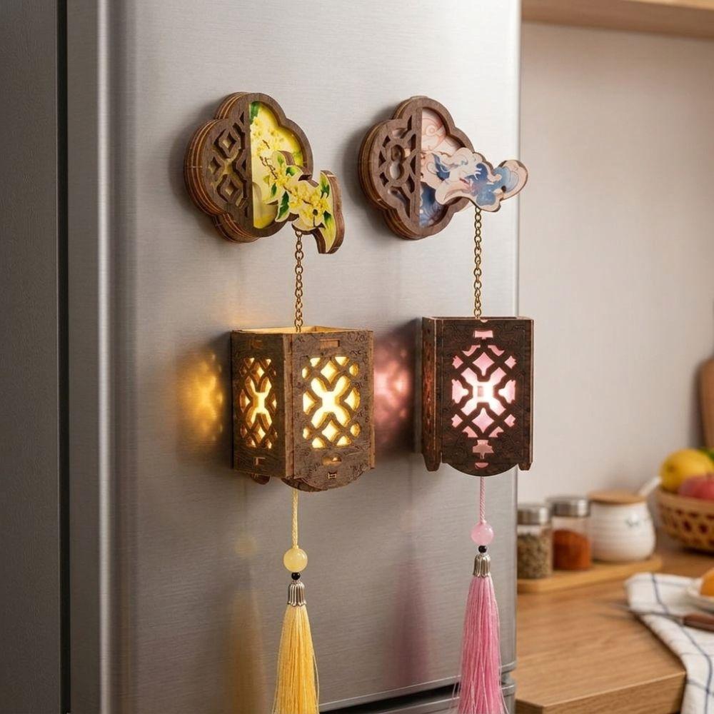 Hollow-Out Mid-Autumn DIY Lantern Fridge Magnet Chinese Style Hand Assemble Lantern Kit New Year
