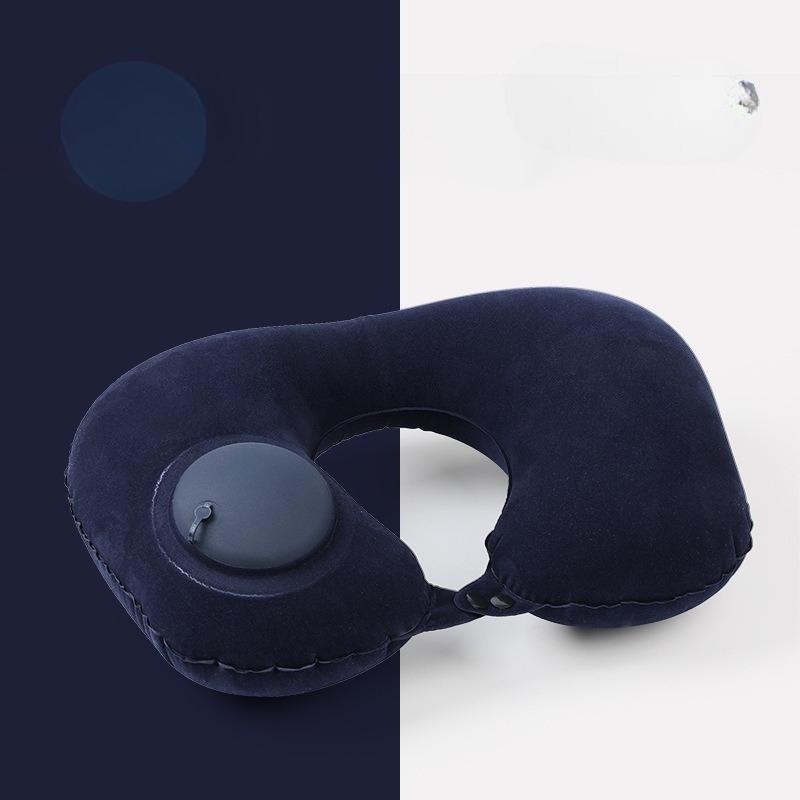 Flocked Fabric Inflatable U Shaped Pillow Multi Design Portable Neck Support for Travel Home Office Cozy Comfort синий