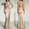 Retro-Stil Kleid Damen Sexy Rückenfrei Maxikleid Tiefes V-Ausschnitt Ärmellos Weich