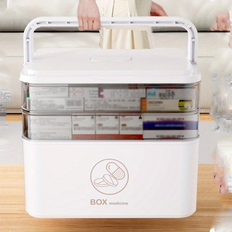 1 Stück 3-lagige Facheinteilung Tragbare Medikamentenbox mit Griff und Schnallenverschluss, Medikamentenaufbewahrungsbox mit großem Fassungsvermögen, Notfallmedikamentenbox für zu Hause.