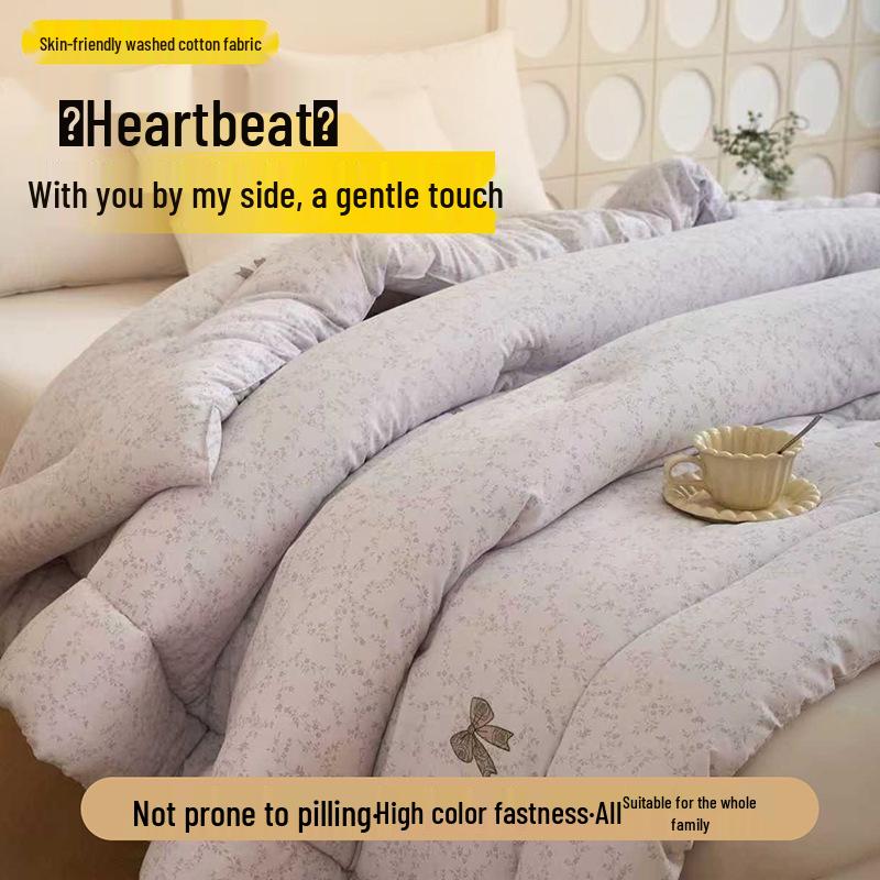 Feather Cotton Quilt: All-Season, Skin-Friendly, Washable, Pure Color, Warm Quilt for Single and Double, Ideal for Dormitory or Home Use.