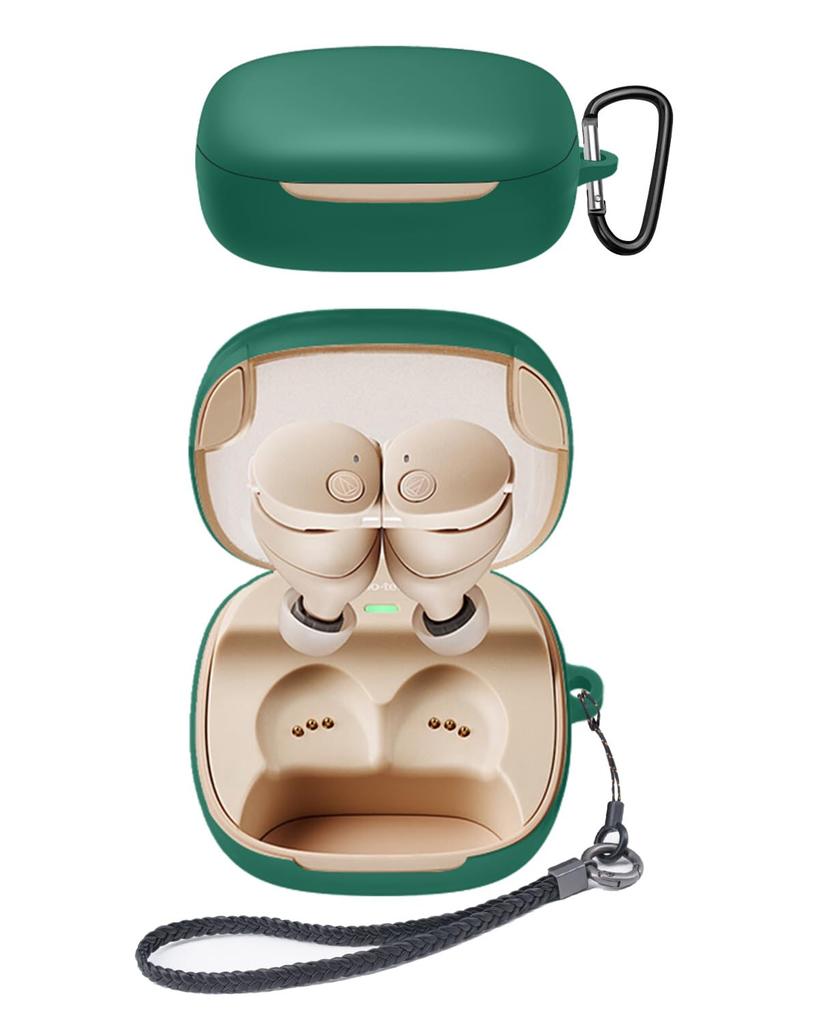 Case for Audio Technica YAJOJO Wireless Earphone Charging Case Cover with Carabiner and Keychain Silicone Protective Case Drop Prevention Shockproof