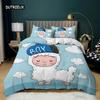 Cartoon Sheep Duvet Cover Set King Cute Little Sheep with A Yellow Bow Comforter Cover for Kids Girls Polyester Twin Quilt Cover