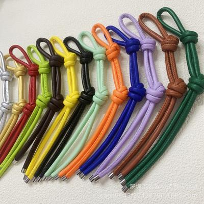 New Color PU Leather Bag Pendant Creative Fashion Versatile DIY Leather Rope Double Rope Knot Pendant Mobile Phone Car Key Holder