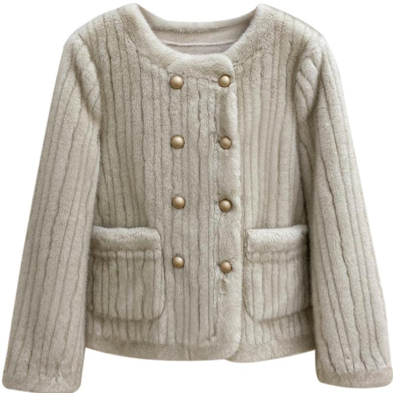 

Новая шуба женская короткая с круглым вырезом из искусственного меха норки, экологически чистый мех, меховой топ из овечьего меха S