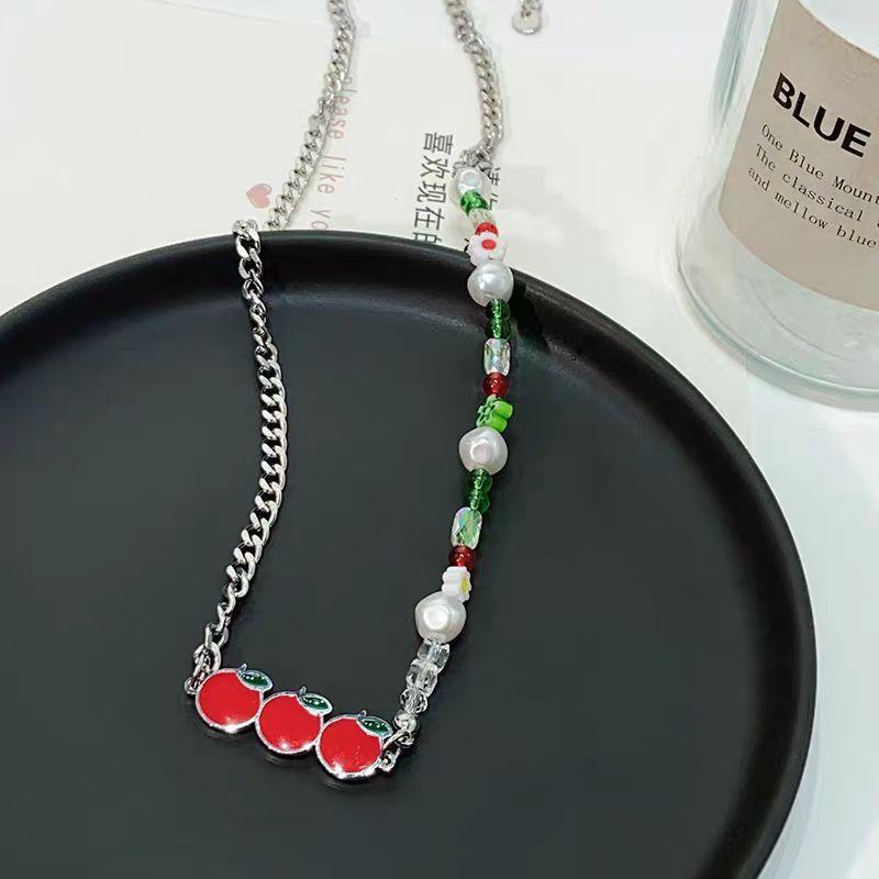 Dopamine candy color necklace female niche design splicing beaded neck chain simple collarbone chain necklace decoration summer
