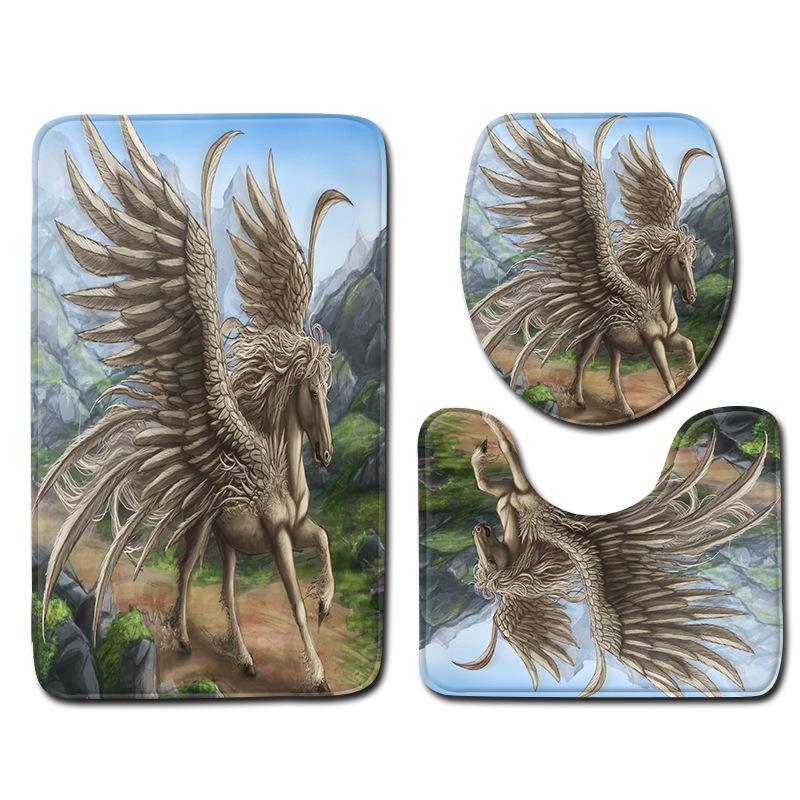 Unicorn Bathroom Floor Mat Toilet Three-Piece Set