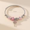 Adjustable Open Bangle Bracelet With DIY Beaded Pink Air Balloon Charm Stainless Steel