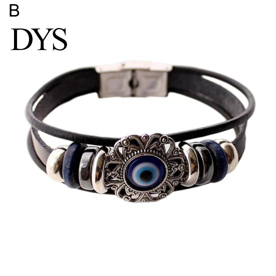 Faux Leather Bracelet Bohemian Multilayer Beads Vintage Geometric Decorative Gift Men Women Turkish Evil Eye Charm Jewelry for Daily Life Fashion