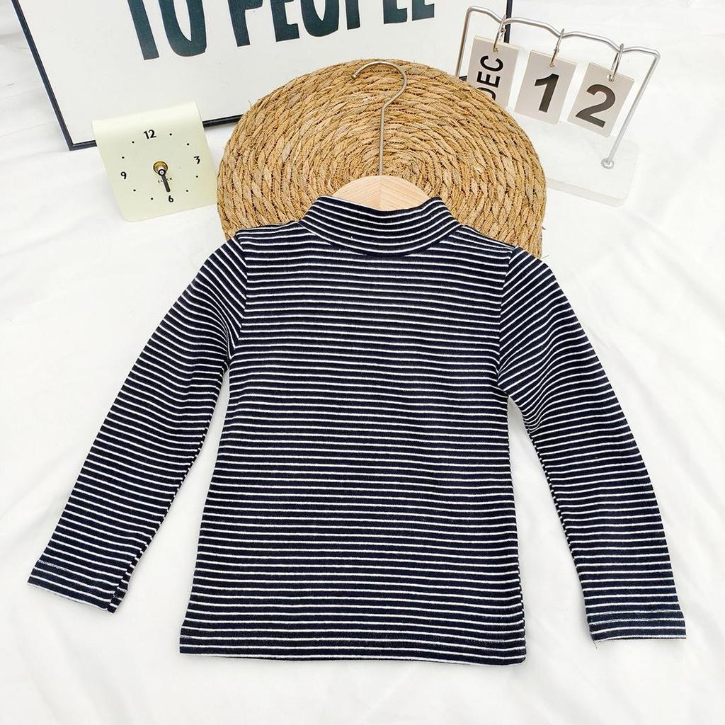 Kids' and Parents' Striped Long Sleeve T-shirt - Semi-High Collar Elastic Layer for Autumn/Winter
