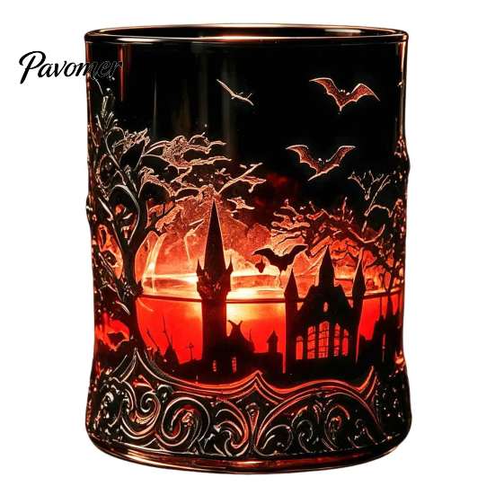 Gothic Wine Decanter 1200ML Halloween Bat Castle Whiskey Bottle, 320ML Vintage Glass Liquor Holder Cup, Decorative Flask for Home Kitchen Bar Parties