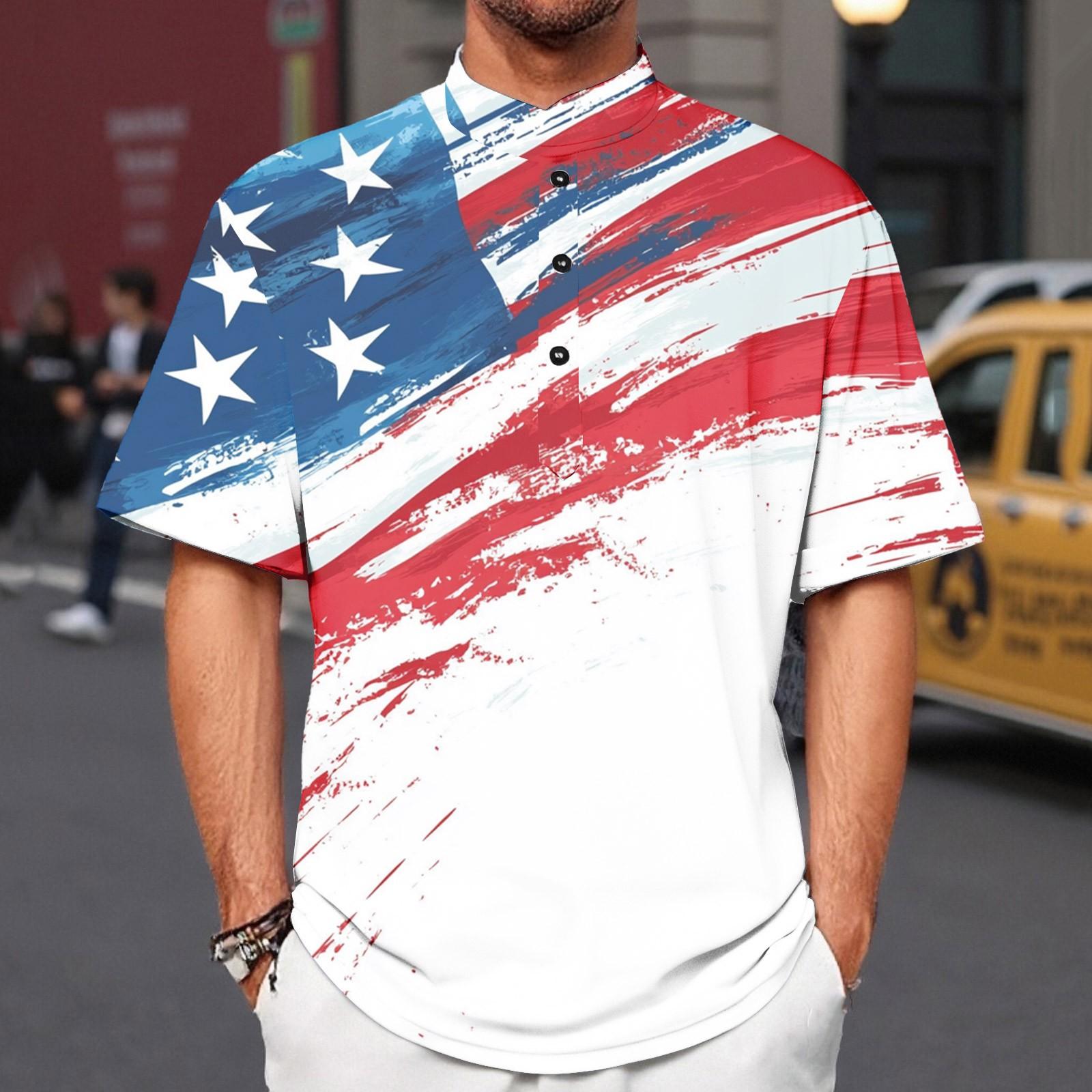 

Летний новый мужской повседневный воротник-стойка с коротким рукавом воротник рубашки XL