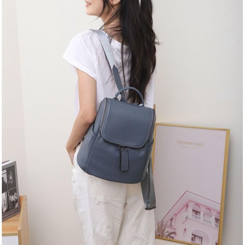 

Genuine Leather Backpack Women s Bag Top-layer Cowhide Naturally Falling Travel Fashionable Student Schoolbag Large Capacity 26x16x26cm синий