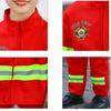 Child Red Firefighter Costume Printed Reflective Stripes Warning Firefighting Uniform with Walkie Talkie Compass Whistle Toys