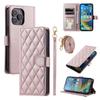 Applicable to iPhone16 mobile phone leather case 13Pro small fragrant wind rhombus plaid diagonal span leather case 14plus portable rope