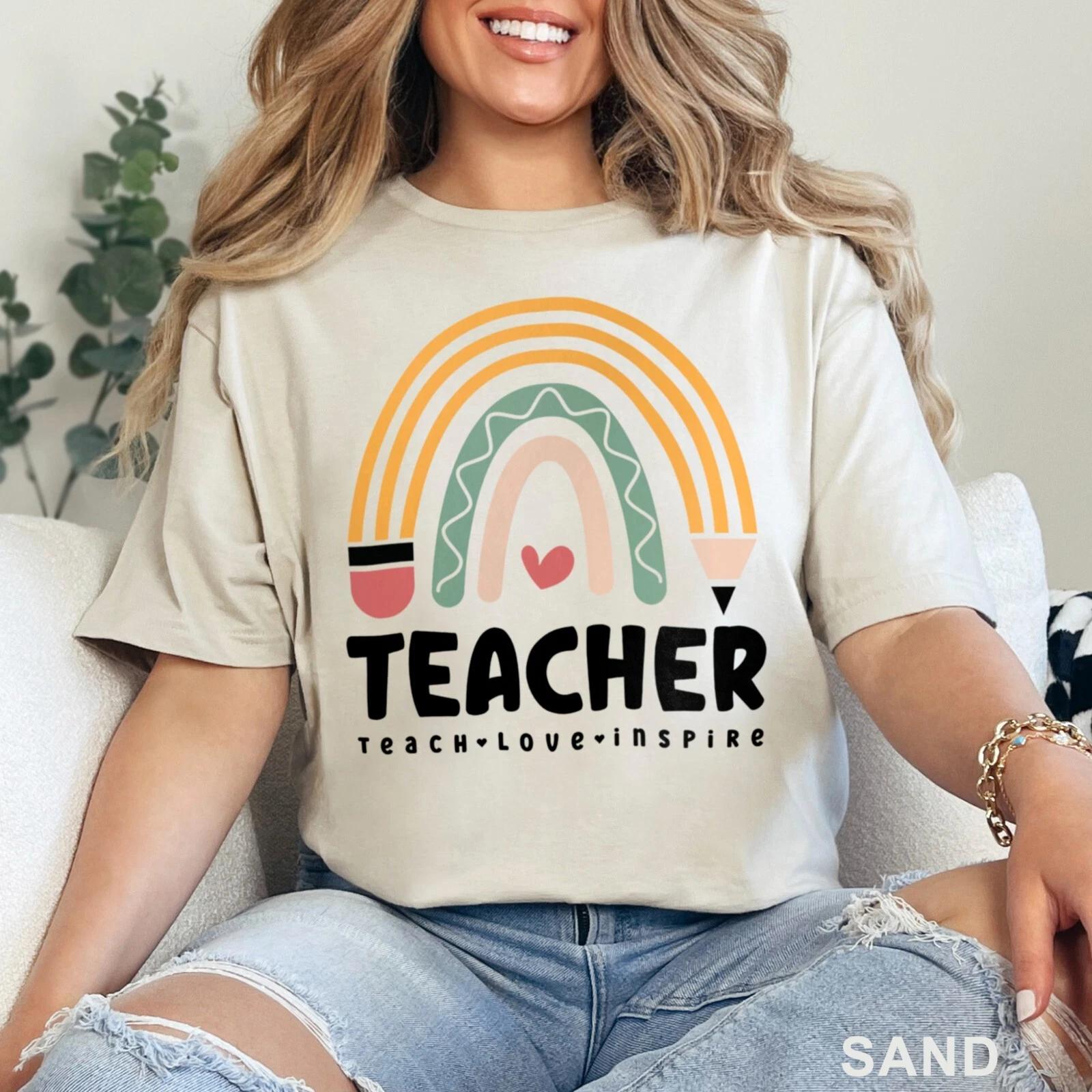Teacher Teach Love Inspire Shirt, Teacher Life Rainbow Shirt, Teacher Tee,201403 S