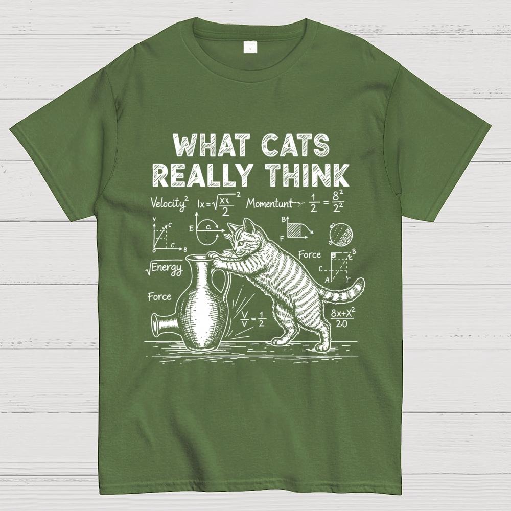 Funny Cat Physics What Cats Really Think Cotton Summer Casual Cool Loose T-Shirt