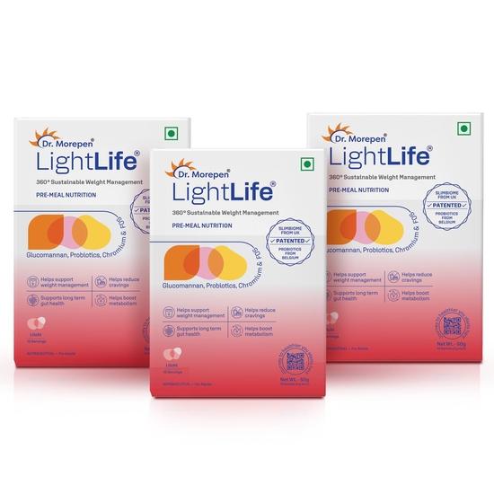 Dr. Morepen LightLife Pre-Meal Nutrition Mix | Controls Appetite & Reduces Cravings | For Men & Women | 30 Sachets | Flavor-Litchi
