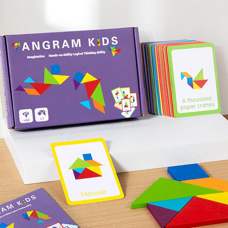 Puzzle Tangram in Legno 3D Giochi da Tavolo per Bambini Giocattoli Educativi Montessori per Bambini Scuola Materna Ausilio Didattico Forme Geometriche