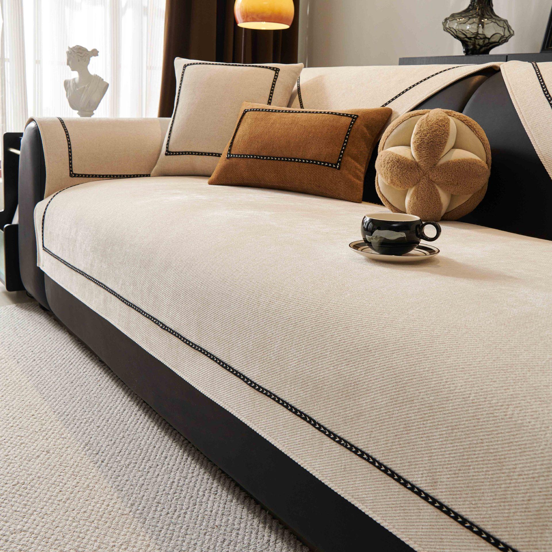 

Высокограммовая шенилловая подушка для дивана, универсальная нескользящая для всех сезонов, усовершенствованная подушка для дивана с прямой строчкой, новый чехол 70*70cm грязно-белый