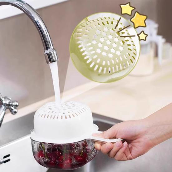 Drain Basket with Ergonomic Handle Thickened Double-Layer Design Kitchen Strainer Bowl Fruit Vegetable Washing Straining Basket
