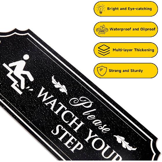 Please Watch Your Step Sign, Self-Adhesive Waterproof Vinyl Mind Your Step Sticker, Safety Sign for Home/House, Business, Restaurants and Offices