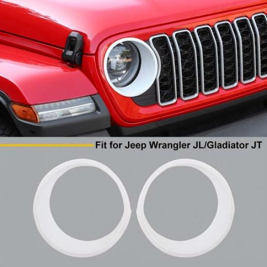 2 Stück Frontlicht Scheinwerferabdeckung Blenden Zierleisten Für Jeep Wrangler JL JT 2024+ Weiß
