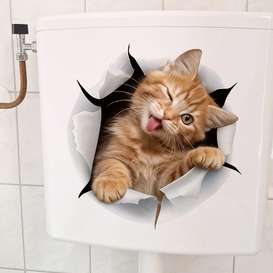 Lustige Orange Katze, die aus einem Loch schaut, Toilettenaufkleber, Wasserdichte Selbstklebende Dekoration für Toilettendeckel Badezimmerdekoration