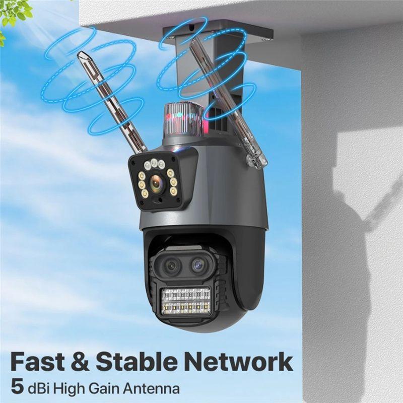 ABUO-Outdoor PTZ Camera 9MP 4K HD 8X Hybrid Zoom Triple Lens Dual Screen Wifi IP Camera Alarm CCTV Surveillance EU-Plug Easy To