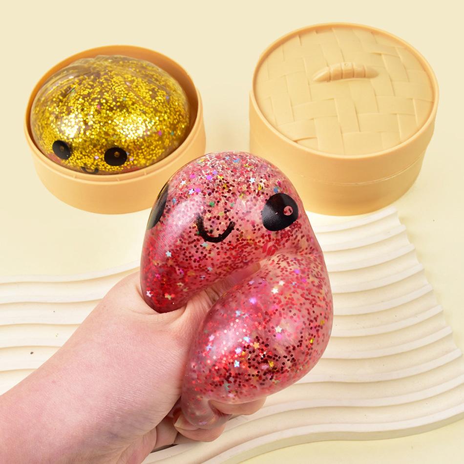 Glitzer Teigtasche Squishies Spielzeug Bun Baozi Teigtasche Mystery Box Buntes Essen Squishy Sensorisches Fidget Spielzeug Anti Stress Knetball