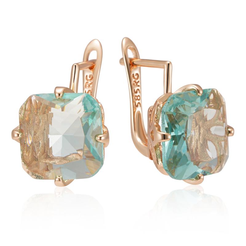 

Wbmqda Big Square Light Green Stone Drop Earrings For Women 585 Rose Gold Color Fashion Zircon Jewelry Accessories светло-зеленый