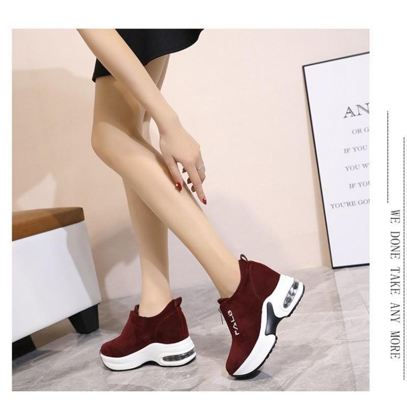 Women's Casual Shoes Autumn New Korean Version Height-increasing Thick-soled Zipper Suede Women's Shoes Fashion Sneakers