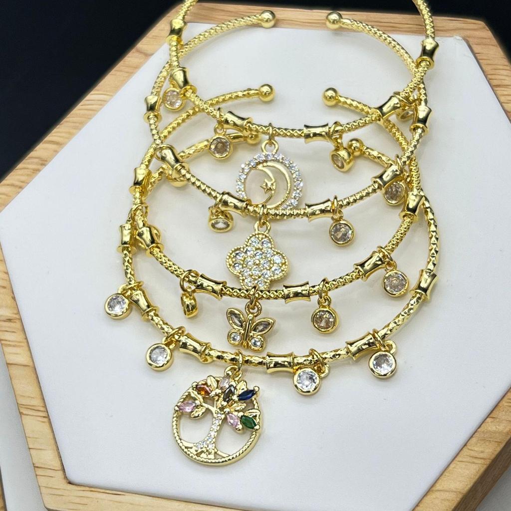 Tree of Life & Butterfly Zircon Bangle - Elegant Retro Jewelry