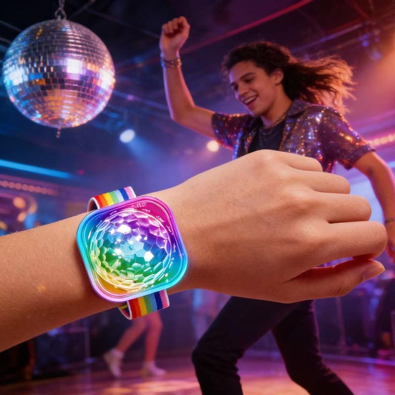 Mini Disco Ball LED Glow Bracelet | Portable Party Wristband Light with Suction Cup, Color-Changing, 4-Color Mode, Battery Powered
