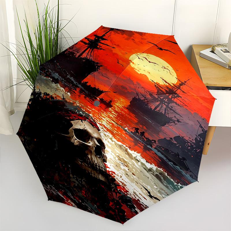 

Pirate Sunset Themed Automatic Opening and Closing Umbrella, Brightly Colored 8 rib Portable Umbrella, Suitable for Men and Women, A Perfect