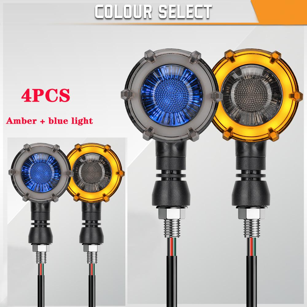 Motorcycle LED Turn Signals Lights Amber Flasher Blinker Lamps Retro Dual-Color Turn Signal Light 12V 10mm Moto Indicator Lamp