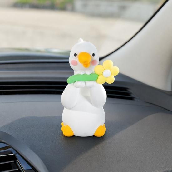 Arbeitsplatz Dekoration Harzente Dekoration für Schreibtisch Auto Armaturenbrett TV Monitor, Mini Anhänger Figur, Niedliches Blume haltendes Ornament, Verspieltes Geschenk