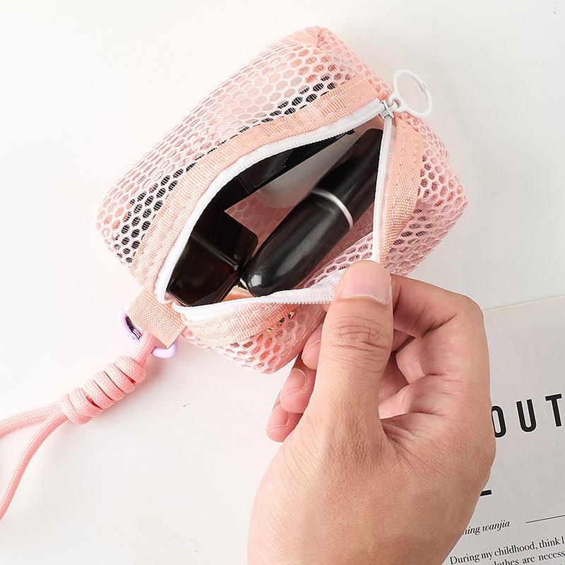 Square Mesh Cosmetic Bag Mini Coin Purse Portable Square Cosmetic Storage Bag With Zipper Multi-Purpose Sundries Bag