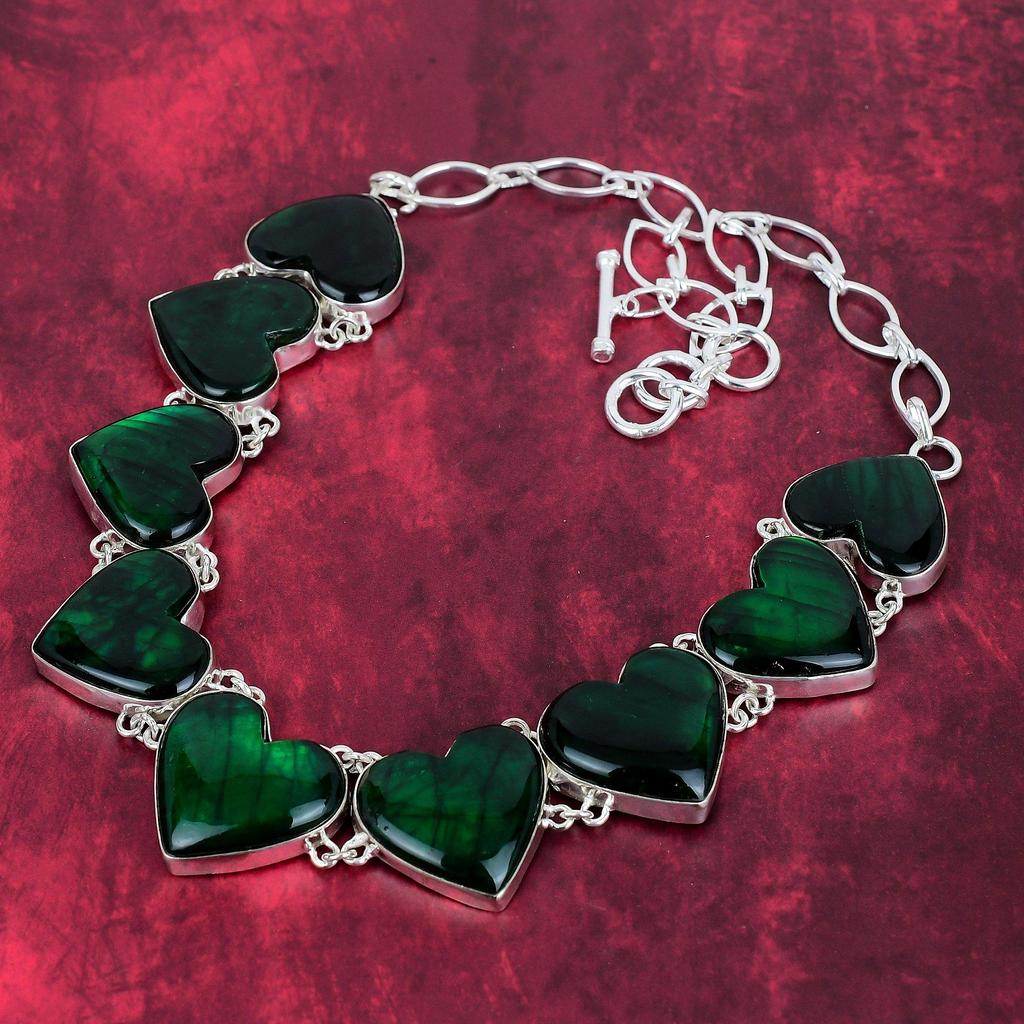 Green Flash Labradorite Necklace, 925 Solid Sterling Silver Necklace, Jewelry, Handmade Jewelry Necklace With Adjustable Chain