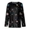 Women's Fashion Casual Slit Hem Round Neck Long Sleeve Loose  Printed T-Shirt Ladies Top