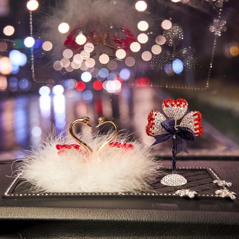 Crystal Swan Car Air Freshener - Deluxe Interior Ornament Set for Women