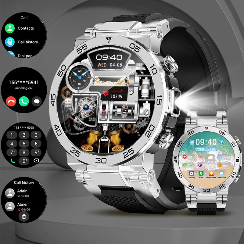 

1.53 HD Men Smart Watch With LED Flashlight Outdoor Sports IP68 Waterproof Fitness Tracker Bluetooth Call Smartwatch Man with LED Flashlight