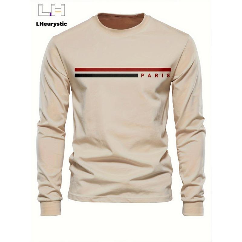 Men's  summer loose comfortable casual  PARIS print large round neck  long sleeve T-shirt top