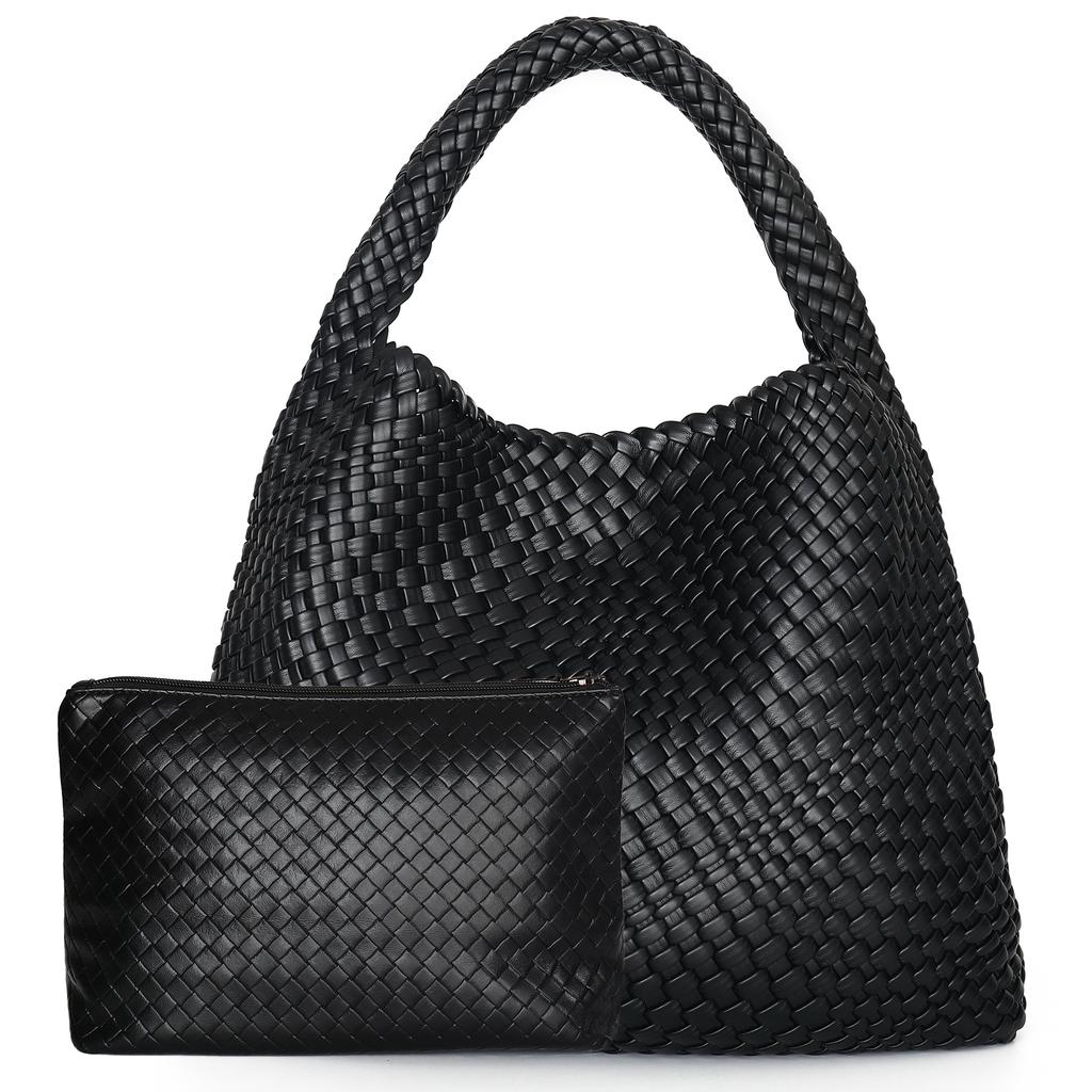 Borsa Tote Intrecciata da Donna Borsa a Mano Intrecciata Grande Borsa a Spalla in Pelle Morbida Borsa Shopper da Lavoro Borsa Tote Estiva da Spiaggia e Viaggio con Portamonete