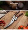 All-Steel Stainless Kitchen Scissors with Wooden Handle - Powerful, Multifunctional, for Cutting Chicken Bones and Household Food Use.