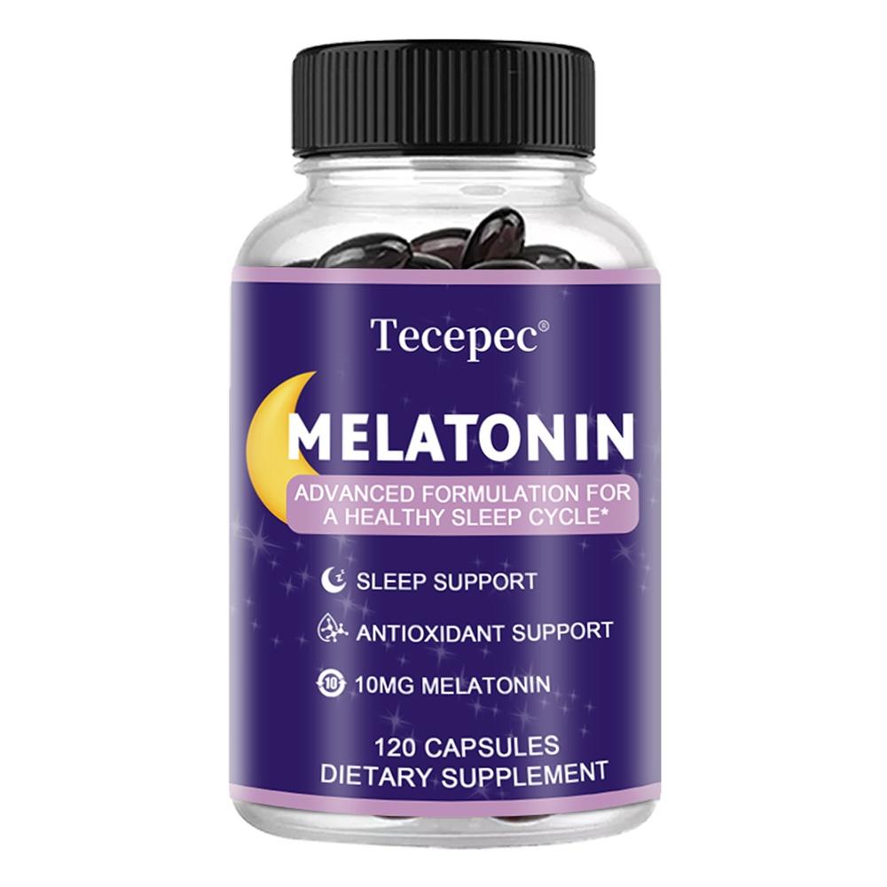 Tecepec Melatonin 10mg Kapseln, Fortschrittliche Formulierung, Schlafunterstützung, 120 Kapseln