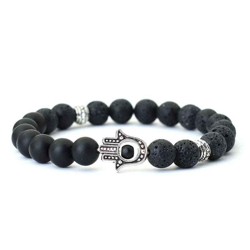 

New Men Strand Bracelet Classic Fatima Braclet Natural Volcanic Rock Braslet Meditation Tibetan Brazalete Armband Herren Pulsera оникс