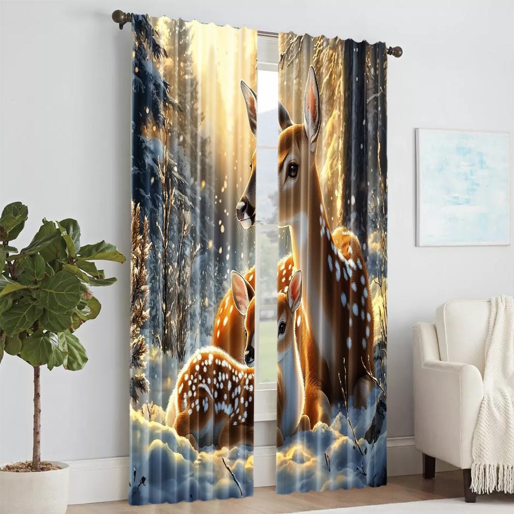 2 Stück, vielseitige transparente Polyestervorhänge zur Heimdekoration Schneewald zur Verwendung in Schlafzimmern und Wohnzimmern