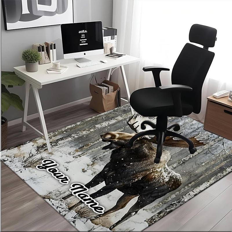1PC Custom Name Moose Winter Forest Theme Floor Mat Ideal for Living Room, Game Rooms, Office, Bedroom,Floor Mat Playful Design